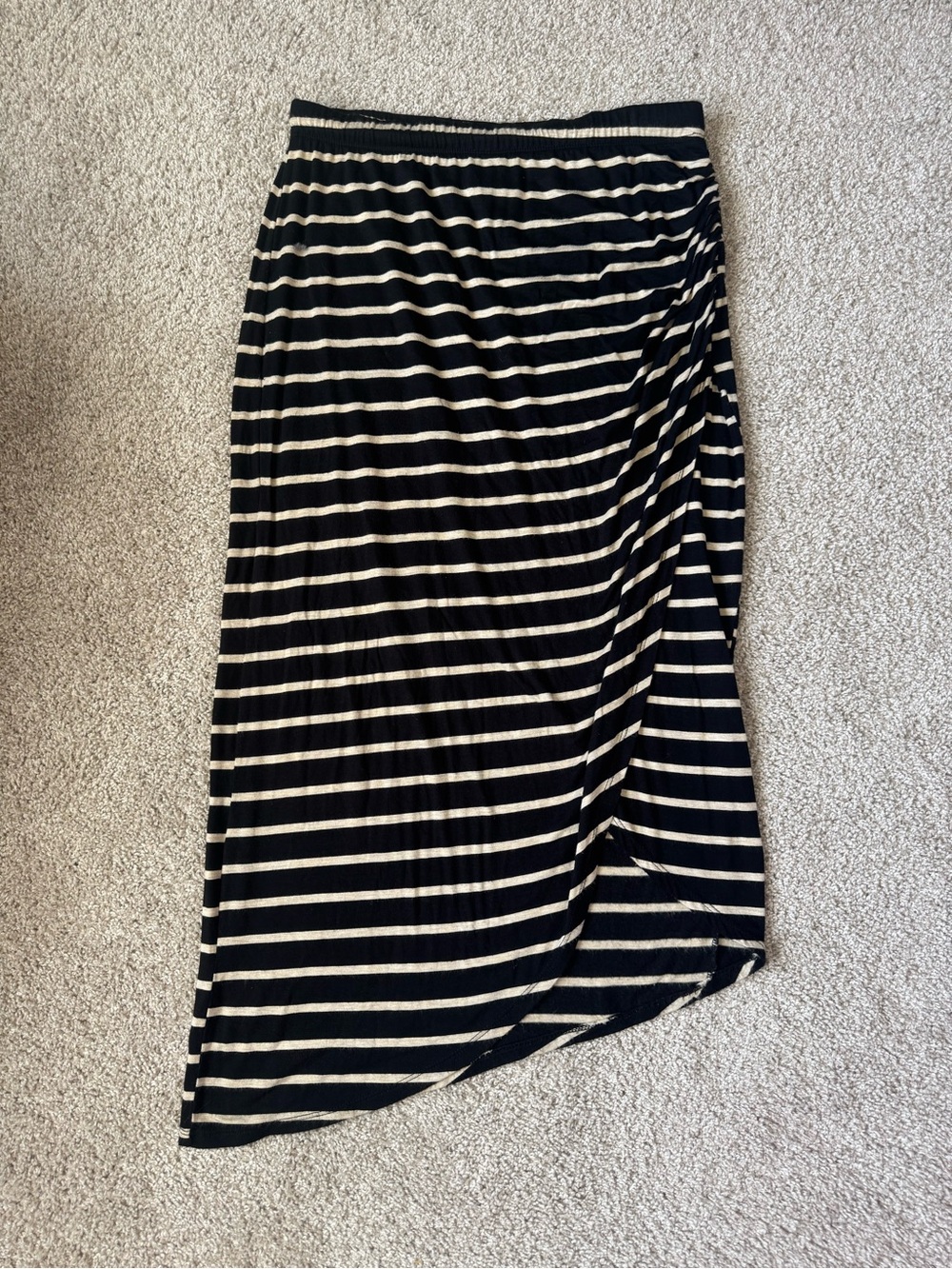 bobeau Black and Cream Asymmetrical Striped Maxi Skirt